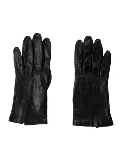 Pre-owned Bergdorf Goodman Leather Winter Gloves In Black