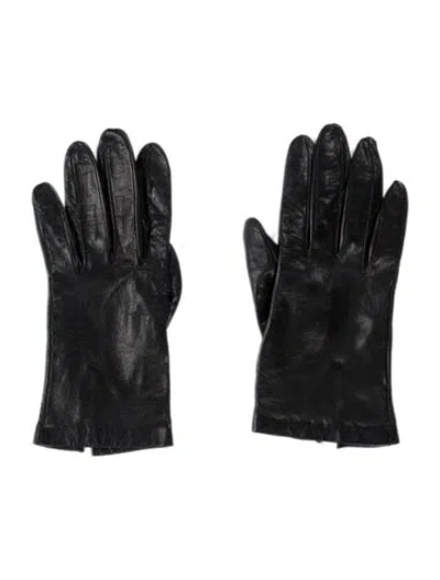 Pre-owned Bergdorf Goodman Leather Winter Gloves In Black