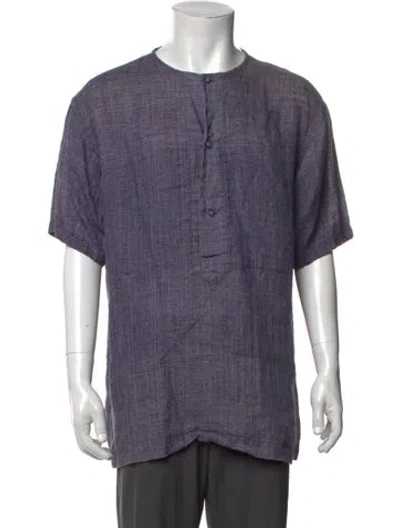 Pre-owned Bergdorf Goodman Linen Crew Neck Polo Shirt In Purple