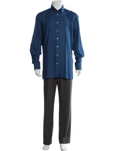 Pre-owned Bergdorf Goodman Linen Long Sleeve Dress Shirt In Blue