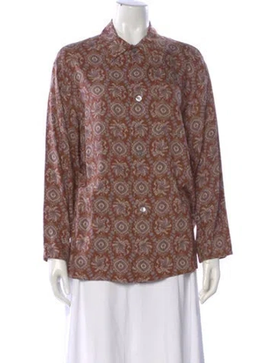 Pre-owned Bergdorf Goodman Linen Patterned Blouse In Multi