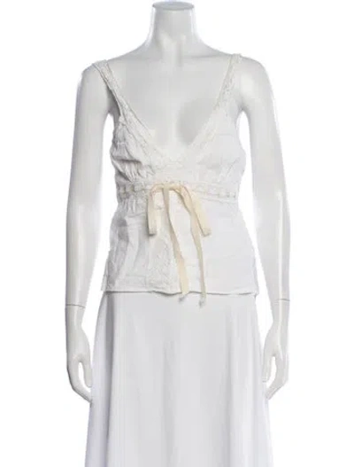 Pre-owned Bergdorf Goodman Linen V-neck Blouse In Neutrals
