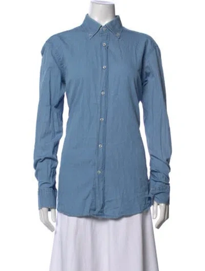 Pre-owned Bergdorf Goodman Long Sleeve Button-up Top In Blue