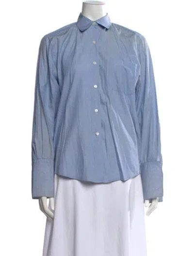 Pre-owned Bergdorf Goodman Long Sleeve Button-up Top In Blue