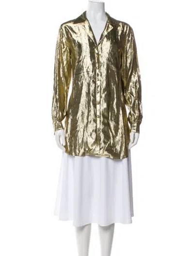 Pre-owned Bergdorf Goodman Long Sleeve Button-up Top In Neutral