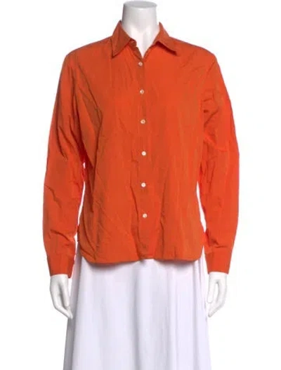 Pre-owned Bergdorf Goodman Long Sleeve Button-up Top In Orange