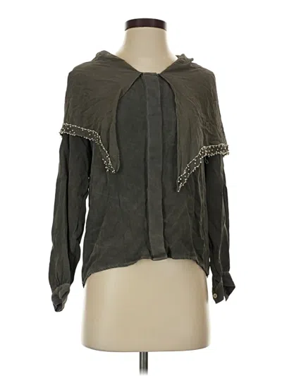 Pre-owned Bergdorf Goodman Long Sleeve Silk Top Gray Cowl Neck Tops