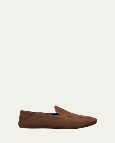 Bergdorf Goodman Men's Alligator-effect Leather Home Slippers In Brown