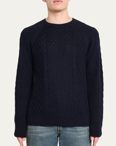 Bergdorf Goodman Men's Aran Linen-cashmere Sweater In Navy
