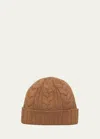Bergdorf Goodman Men's Cable-knit Cuffed Cashmere Beanie Hat In Haystack
