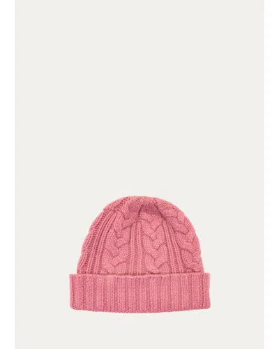 Bergdorf Goodman Men's Cable-knit Cuffed Cashmere Beanie Hat In Pink