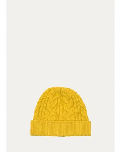 Bergdorf Goodman Men's Cable-knit Cuffed Cashmere Beanie Hat In Yellow