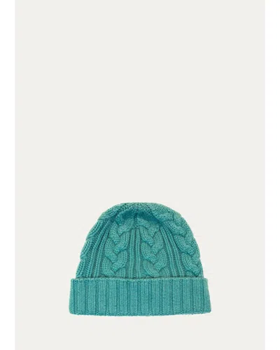 Bergdorf Goodman Men's Cable-knit Cuffed Cashmere Beanie Hat In Green