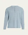 Bergdorf Goodman Men's Cashmere And Linen Henley Sweater In Blue