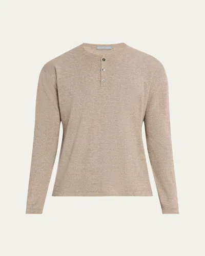 Bergdorf Goodman Men's Cashmere And Linen Henley Sweater In Neutral