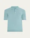 Bergdorf Goodman Men's Cashmere And Linen Short-sleeve Polo Sweater In Blue
