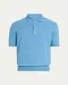 Bergdorf Goodman Men's Cashmere And Linen Short-sleeve Polo Sweater In Blue