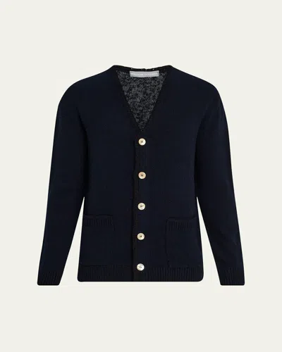 Bergdorf Goodman Men's Cashmere And Wool Boucle Cardigan In Navy