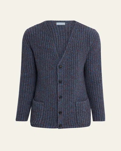 Bergdorf Goodman Men's Cashmere And Wool Melange Knit Cardigan In Blue