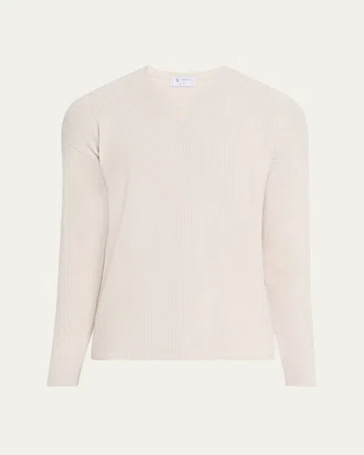 Bergdorf Goodman Men's Cashmere And Wool Rib V-neck Sweater In White