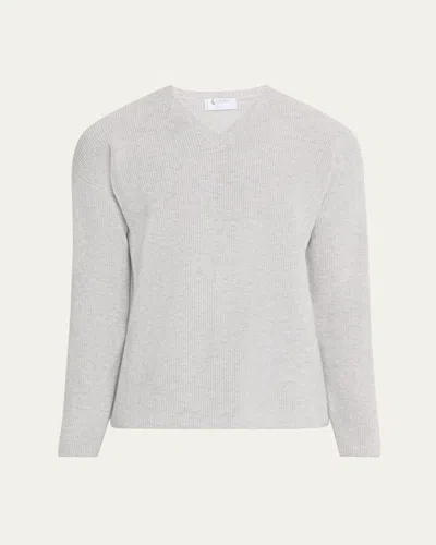 Bergdorf Goodman Men's Cashmere And Wool Rib V-neck Sweater In Gray