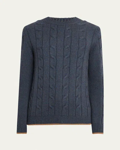 Bergdorf Goodman Men's Cashmere Cable Crewneck Sweater In Rust Brown