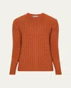 Bergdorf Goodman Men's Cashmere Cable Knit Crewneck Sweater In 53902m Orange
