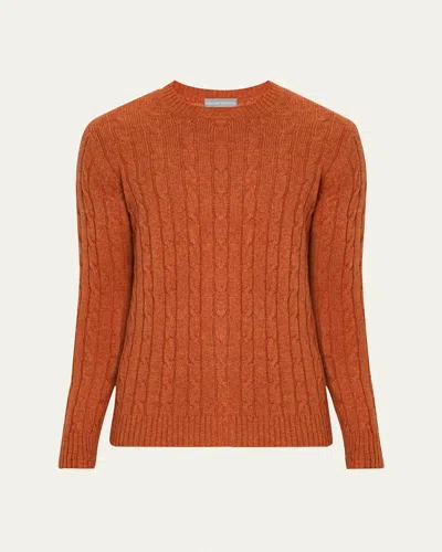 Bergdorf Goodman Men's Cashmere Cable Knit Crewneck Sweater In 53902m Orange