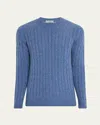 Bergdorf Goodman Men's Cashmere Cable Knit Crewneck Sweater In 54685m Blue