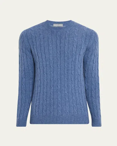 Bergdorf Goodman Men's Cashmere Cable Knit Crewneck Sweater In 54685m Blue