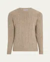 Bergdorf Goodman Men's Cashmere Cable Knit Crewneck Sweater In 622cm Oat