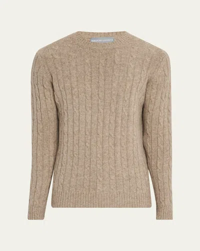 Bergdorf Goodman Men's Cashmere Cable Knit Crewneck Sweater In 622cm Oat