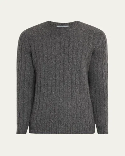 Bergdorf Goodman Men's Cashmere Cable Knit Crewneck Sweater In Medium Grey