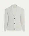 Bergdorf Goodman Men's Cashmere Chevron-knit Shawl Cardigan In White