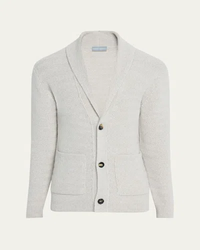 Bergdorf Goodman Men's Cashmere Chevron-knit Shawl Cardigan In White