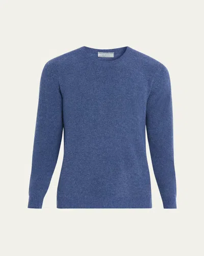Bergdorf Goodman Men's Cashmere Fisherman Rib Crewneck Sweater In Blue