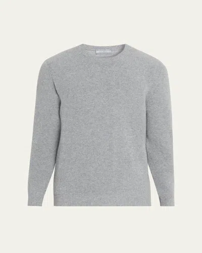 Bergdorf Goodman Men's Cashmere Fisherman Rib Crewneck Sweater In Gray