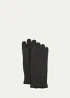 Bergdorf Goodman Men's Cashmere Jersey Gloves W/ Deerskin Palms In Black Pattern