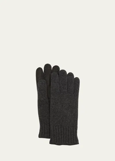 Bergdorf Goodman Men's Cashmere Jersey Gloves W/ Deerskin Palms In Black Pattern
