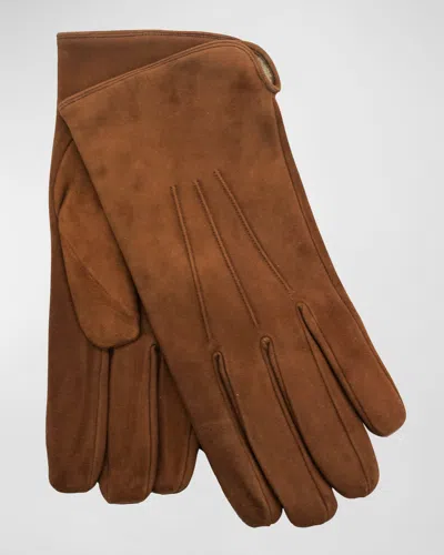 Bergdorf Goodman Men's Cashmere-lined Suede Gloves In Bark/bark