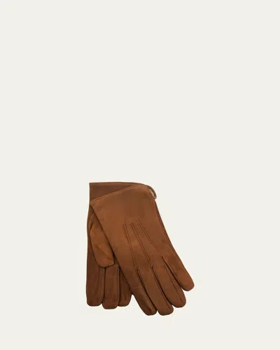 Bergdorf Goodman Men's Cashmere-lined Suede Gloves In Tan/tan