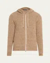 Bergdorf Goodman Men's Cashmere Rib Full-zip Hoodie In Vicunabeige