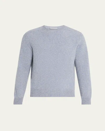 Bergdorf Goodman Men's Cashmere Ribbed Crewneck Sweater In Lt Blue