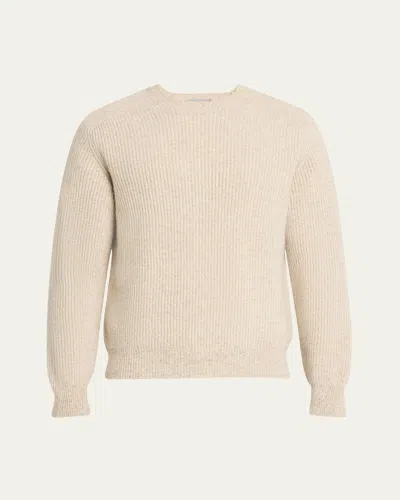 Bergdorf Goodman Men's Cashmere Ribbed Crewneck Sweater In Oatmeal