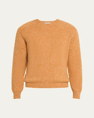 Bergdorf Goodman Men's Cashmere Ribbed Crewneck Sweater In Orange