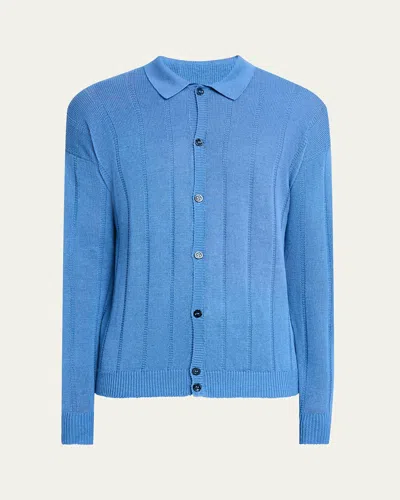 Bergdorf Goodman Men's Cashmere Tonal Stripe Cardigan In Blue