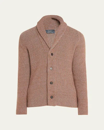 Bergdorf Goodman Men's Cashmere Tricolor Rib Cardigan Sweater In Greyvicppl