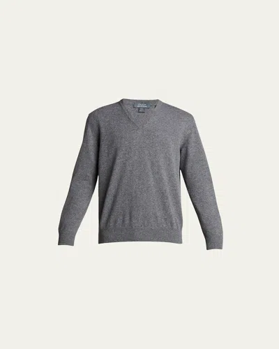 Bergdorf Goodman Men's Classic 12gg Cashmere V-neck Sweater In Gray Medium