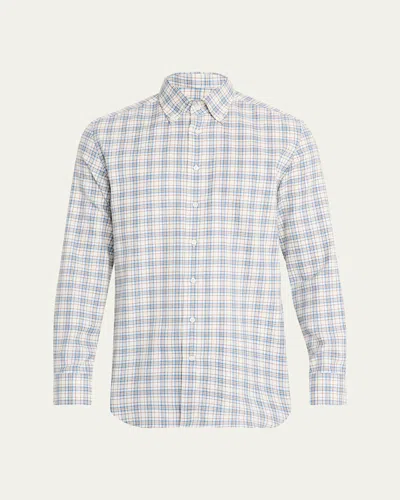 Bergdorf Goodman Men's Cotton And Cashmere Plaid Classic Fit Button-down Shirt In White