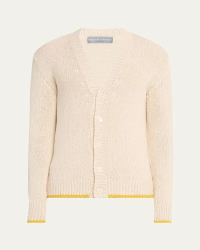 Bergdorf Goodman Men's Cotton Contrast-trim Cardigan In Natural